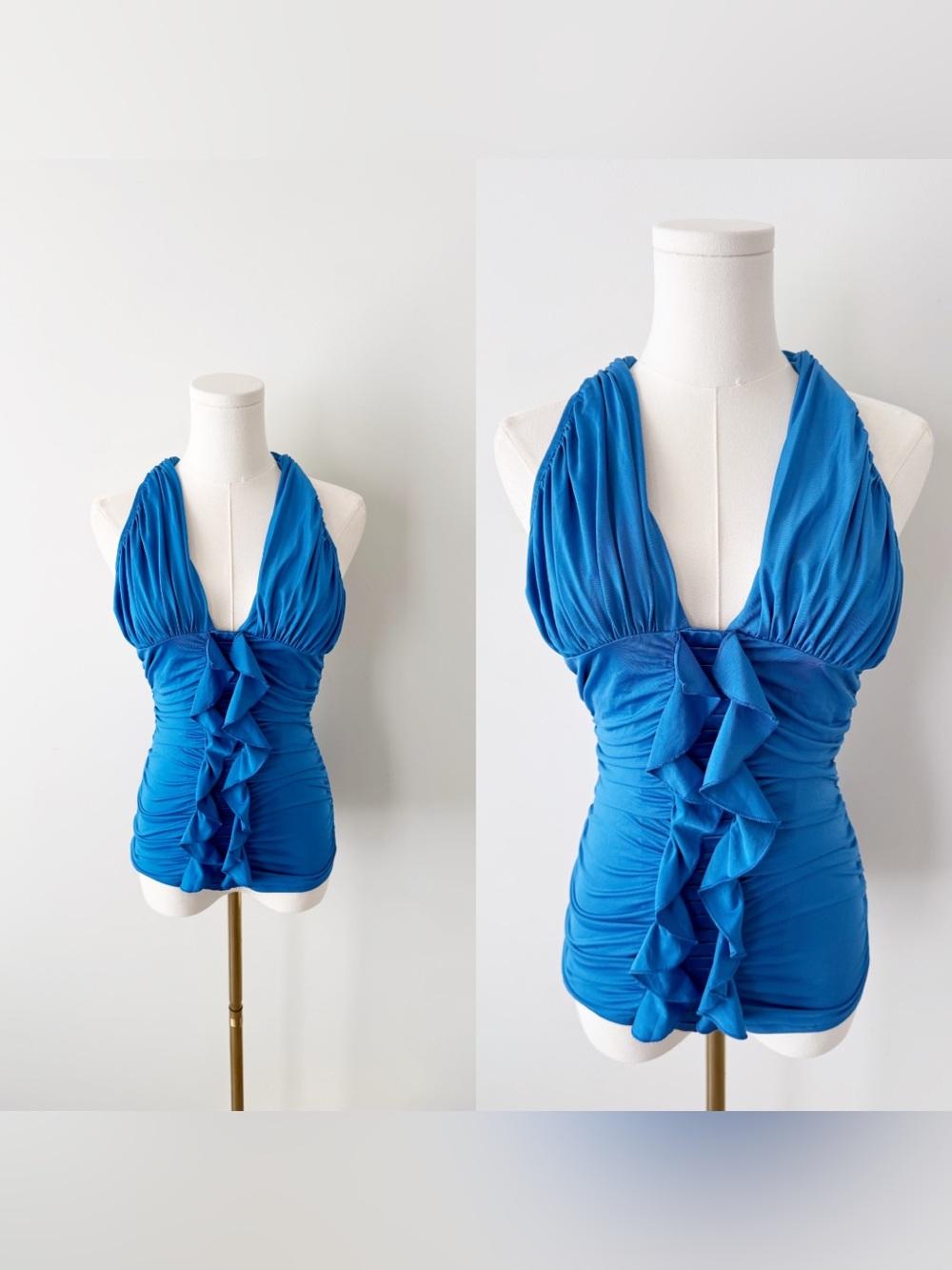 Marciano blue backless ruffle halter style top